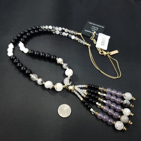 Vintage Gemstone & Glass Beaded Necklace, Tassel Pendant, 1990s - Picture 5 of 10